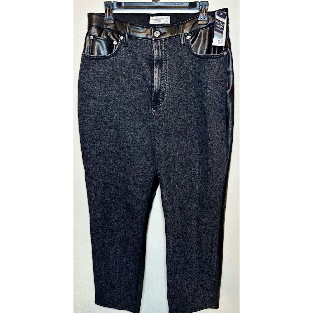 Abercrombie & Fitch Ankle Straight Ultra High Rise Black Jeans W Faux Leather